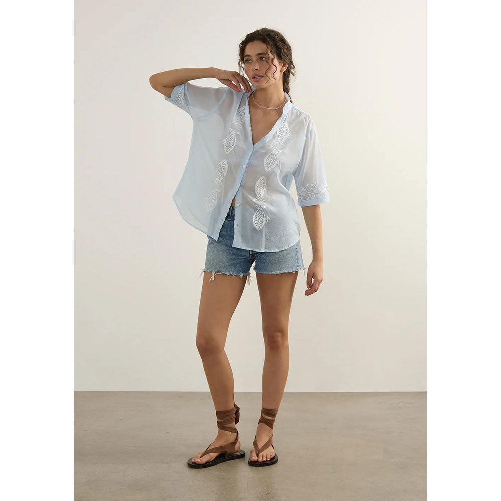 Auguste Sardine Embroidered Blouse - Sky Blue