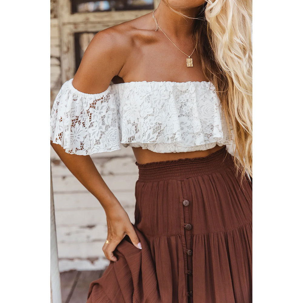 Tropical Dream Mary Crop Top - Off White Lace