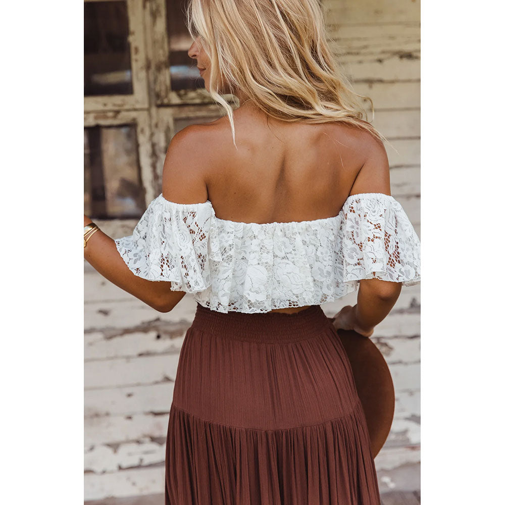 Tropical Dream Mary Crop Top - Off White Lace