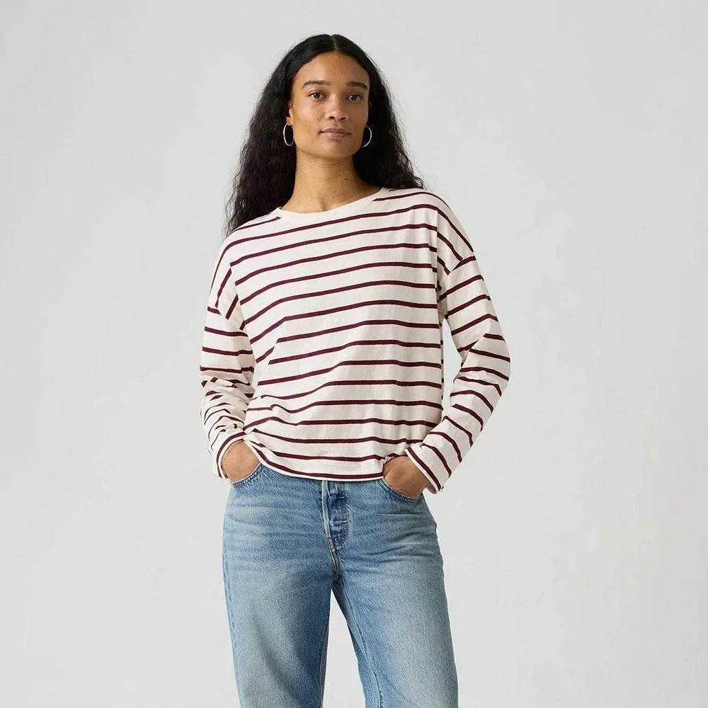 Levis Julie Slub Long-Sleeve Tee - Egret/Port