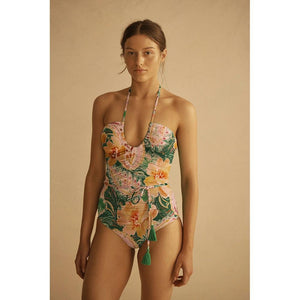 Aur Ocea Ibisco Belted Keyhole One Piece