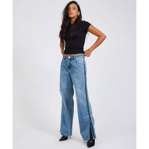 One Teaspoon Low Riders Low Waist Wide Leg Zipped Denim Jeans