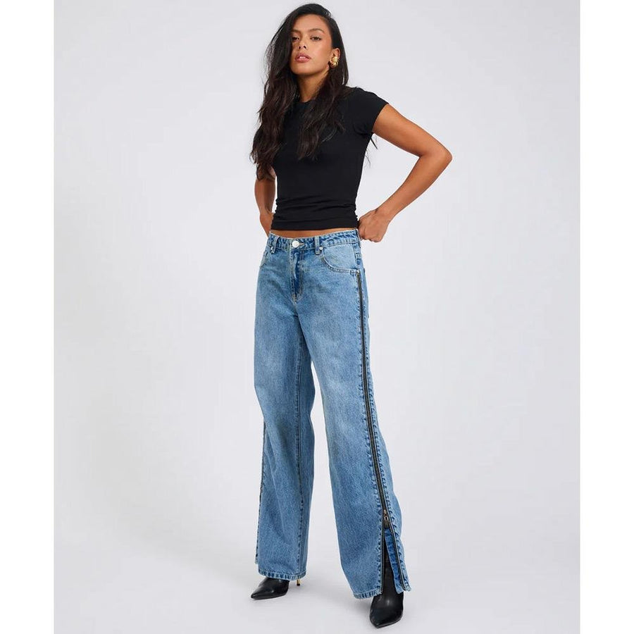 One Teaspoon Low Riders Low Waist Wide Leg Zipped Denim Jeans