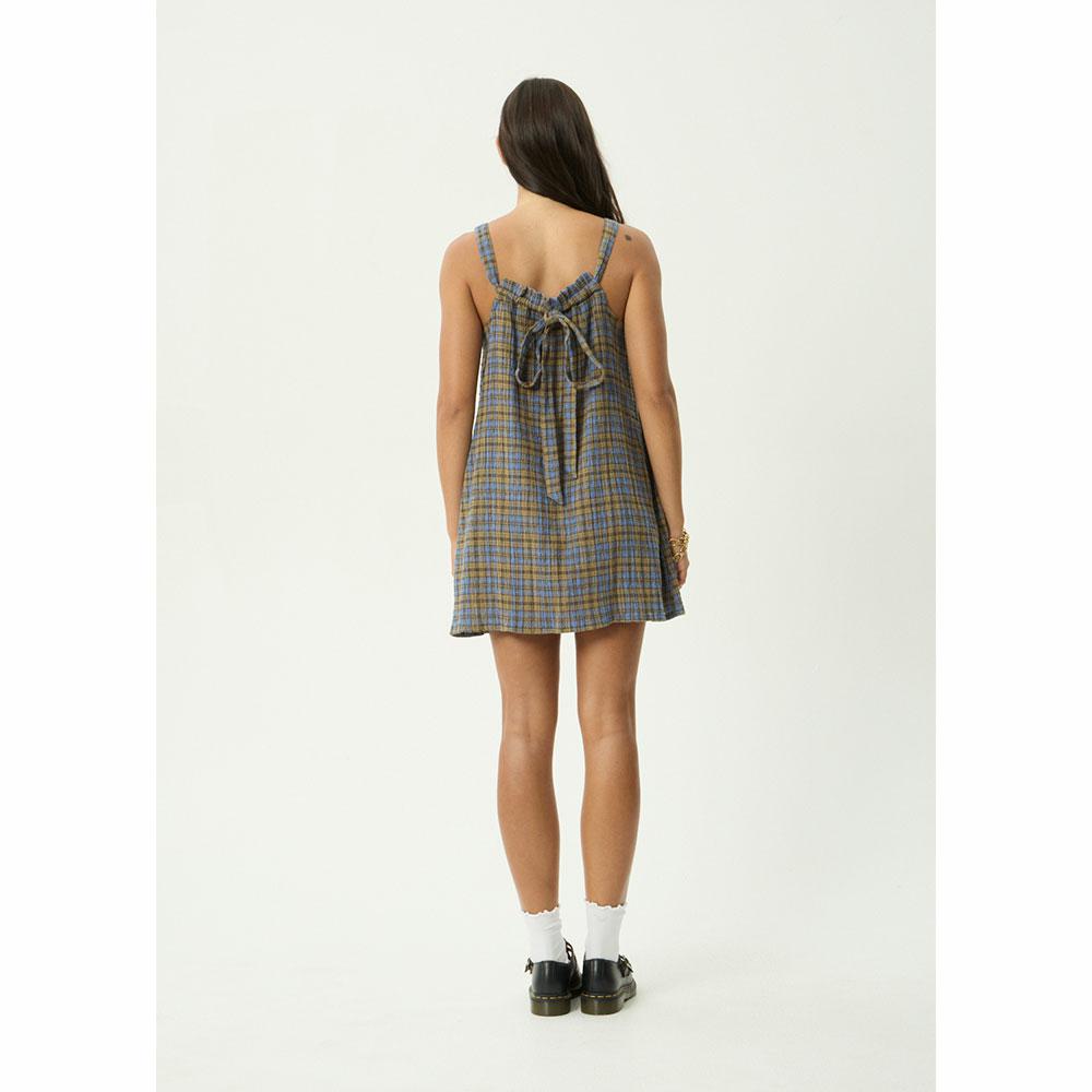 Afends Vania Seersucker Mini Dress - Cedar/Blue Check