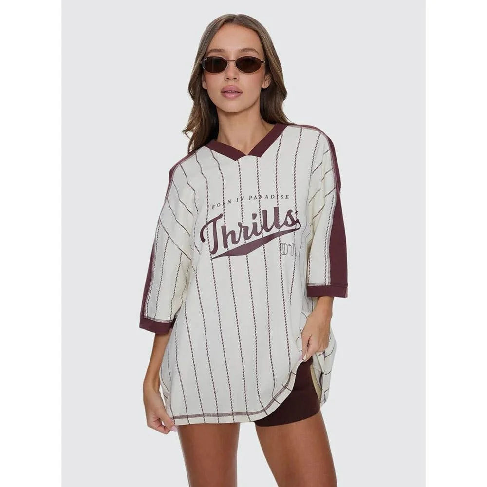 Thrills Baseline Stripe V-Neck Oversize Tee