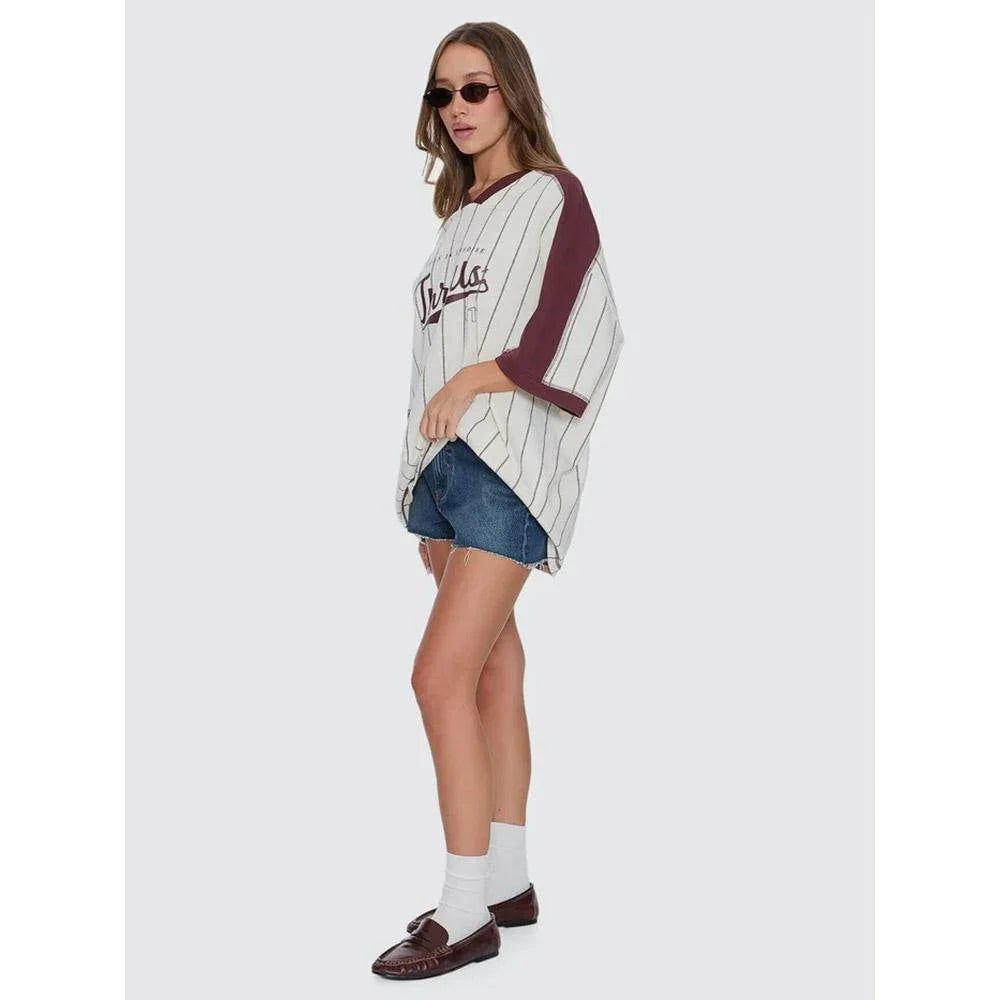 Thrills Baseline Stripe V-Neck Oversize Tee