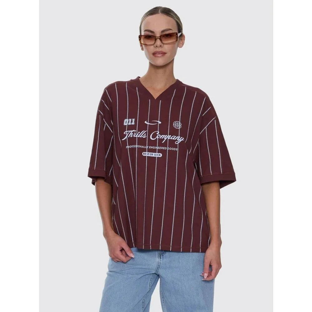 Thrills Game Day Stripe V-Neck Oversize Tee