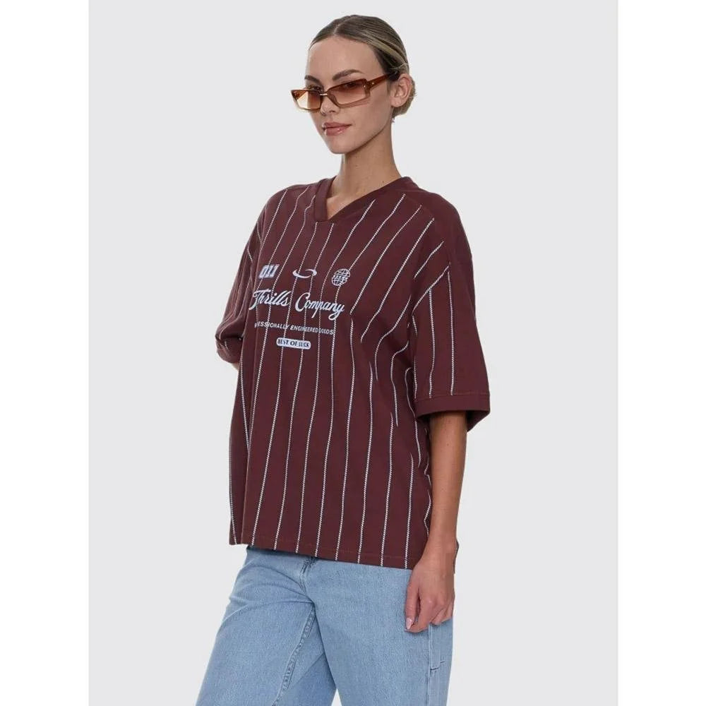 Thrills Game Day Stripe V-Neck Oversize Tee